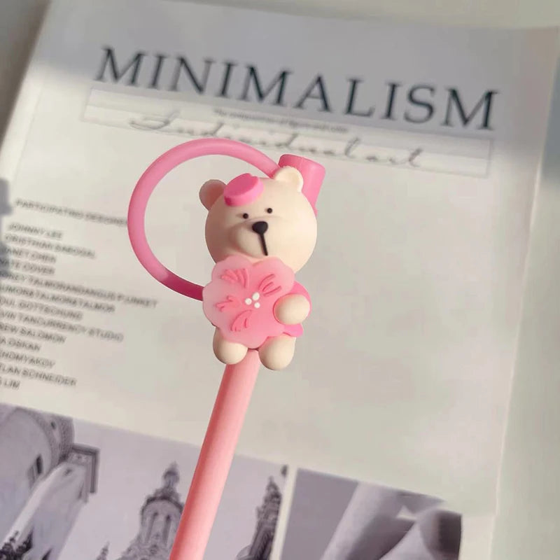 SipCharm™ Cute Bear & Cherry Straw Cover – Adorable & Protective Silicone Straw Cap