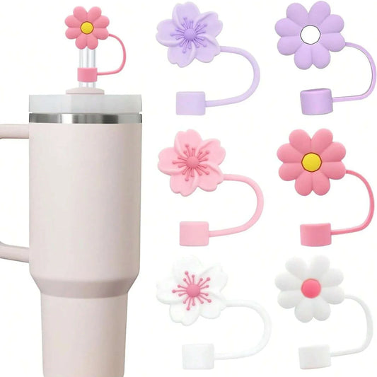 SipCharm™ Sakura Blossom Straw Cover Cap Set – Elegant Floral Drink Accessories