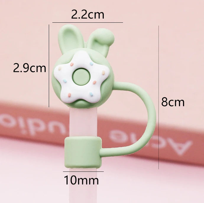 SipCharm™ Kawaii Donut Bunny Straw Cover Cap – Silicone Straw Topper for Tumblers