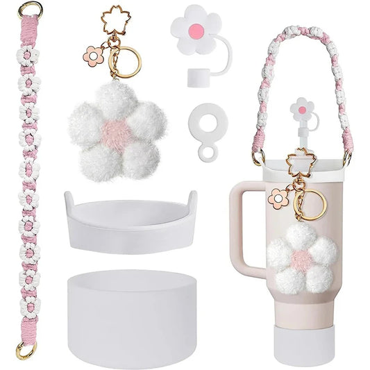 SipCharm™ 6-Piece Tumbler Accessory Set – Flower Fluffy for Tumblers