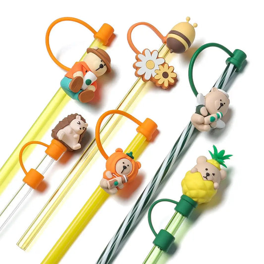 SipCharm™ Brown Bear Straw Cover Cap – Adorable LINE Friends-Inspired Silicone Straw Topper 🧸✨