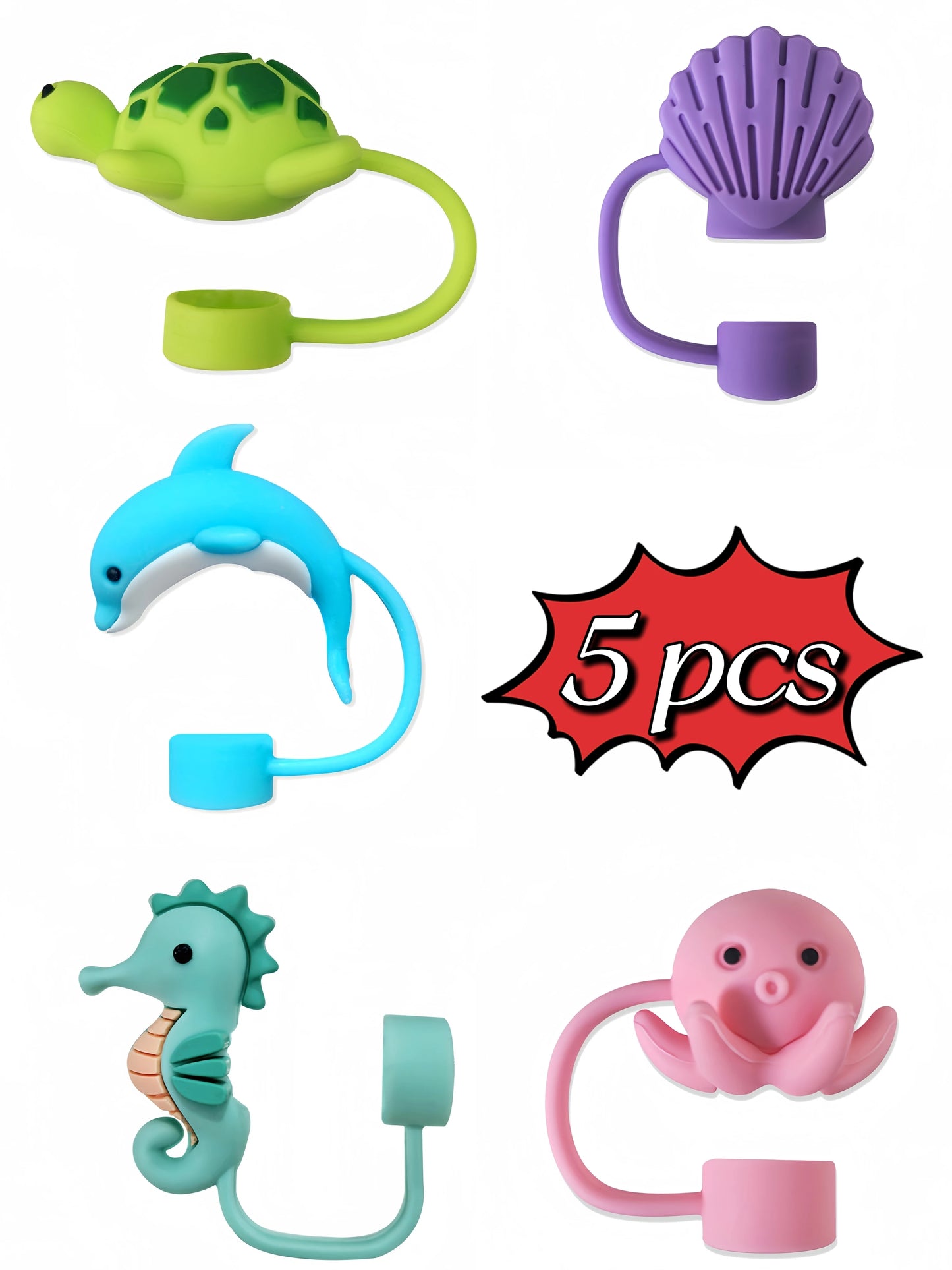 SipCharm™ Ocean Animal Straw Covers – Cute & Functional Silicone Straw Caps for Tumblers