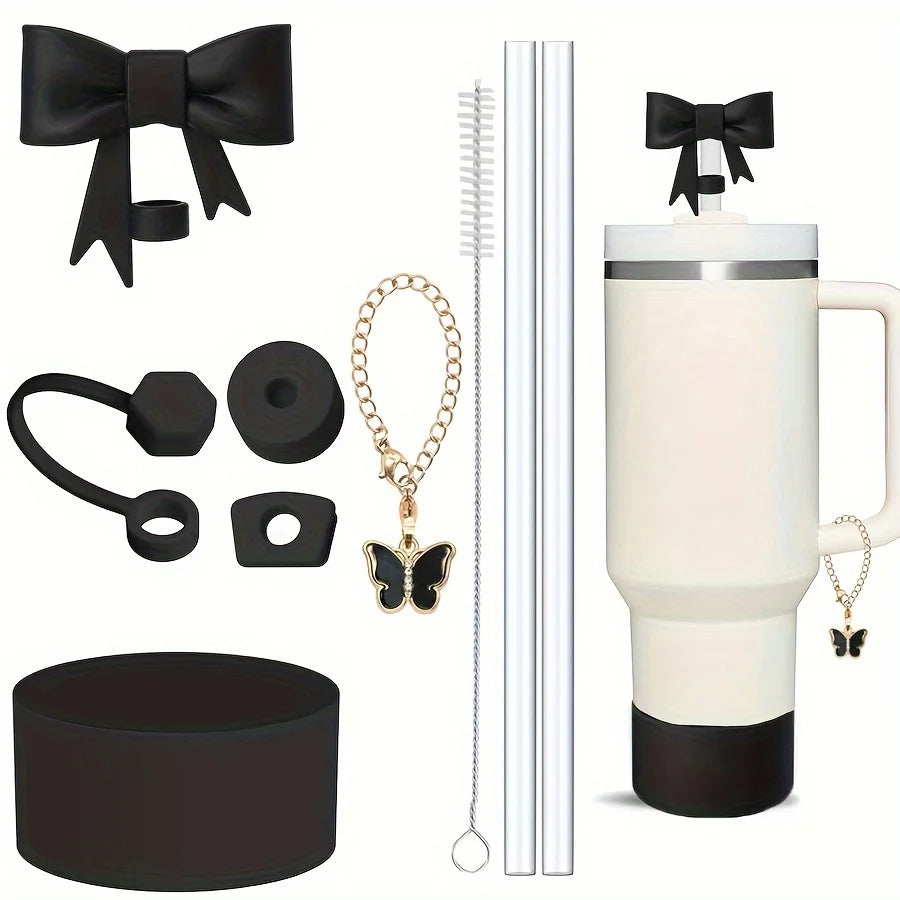 SipCharm™ 9-Piece Essential Accessory Set for Stanley 40oz Tumbler Cups | Spill-Proof, Silicone Boot, Charm Chain & Straws