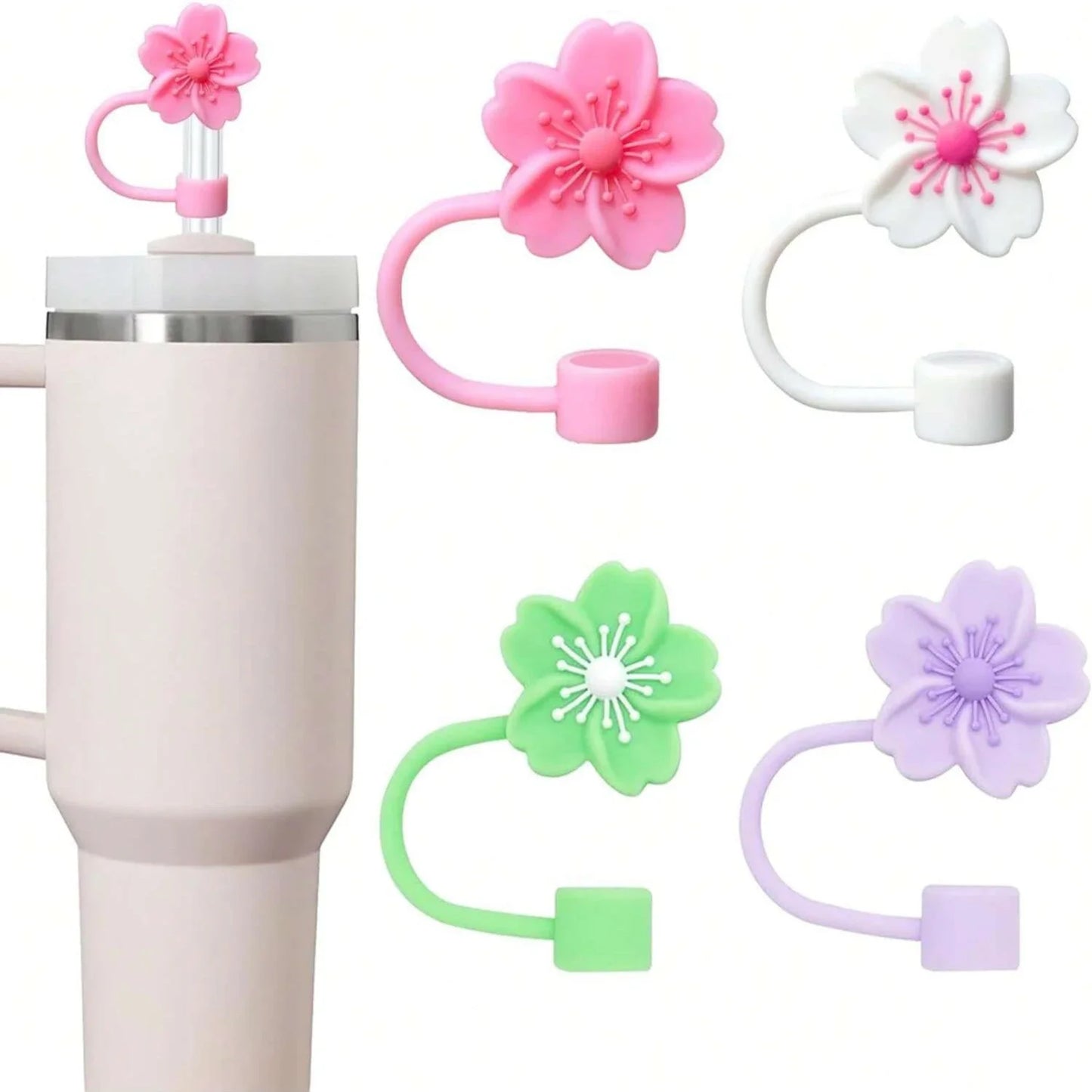 SipCharm™ Sakura Blossom Straw Cover Cap Set – Elegant Floral Drink Accessories