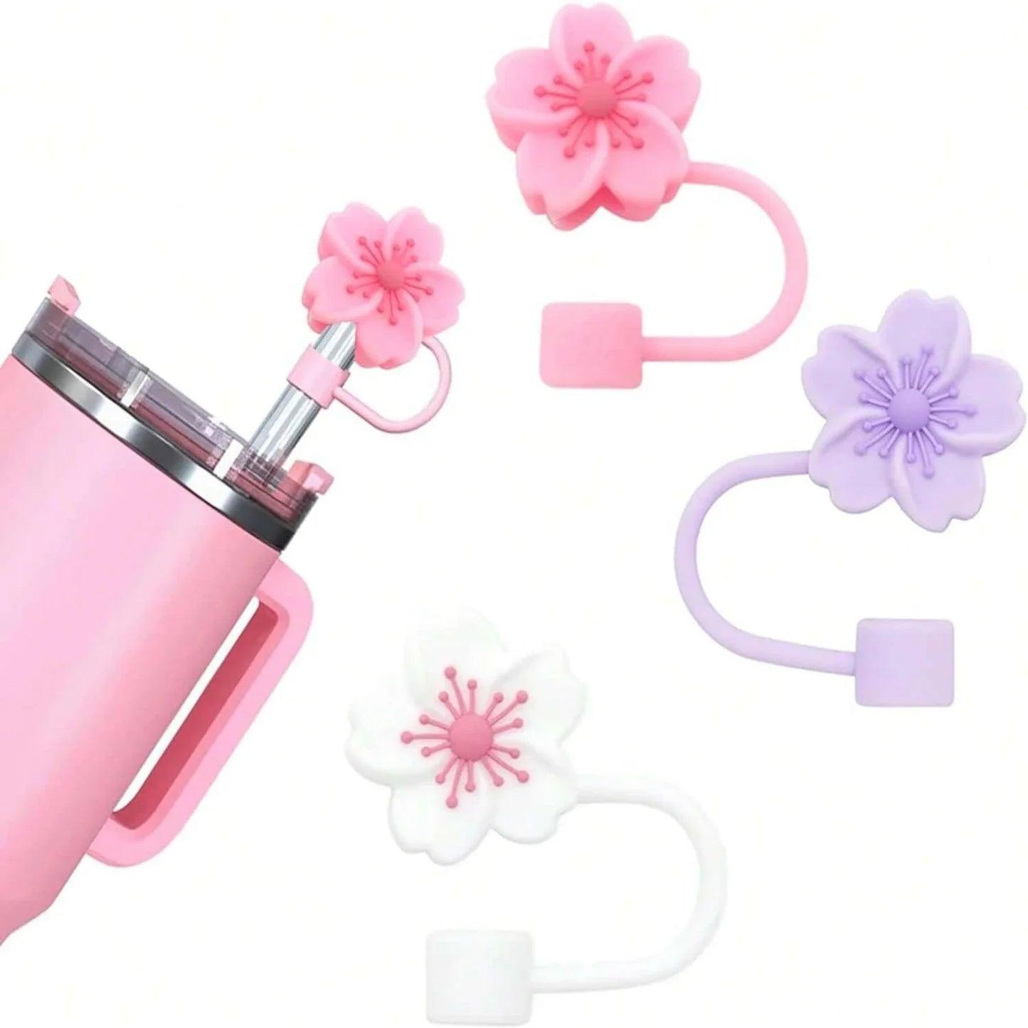 SipCharm™ Sakura Blossom Straw Cover Cap Set – Elegant Floral Drink Accessories