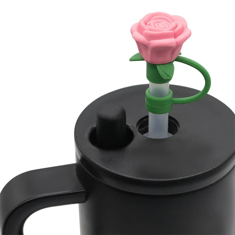 SipCharm™ Rose Flower Straw Cover – Elegant & Functional Silicone Straw Cap for Tumbler