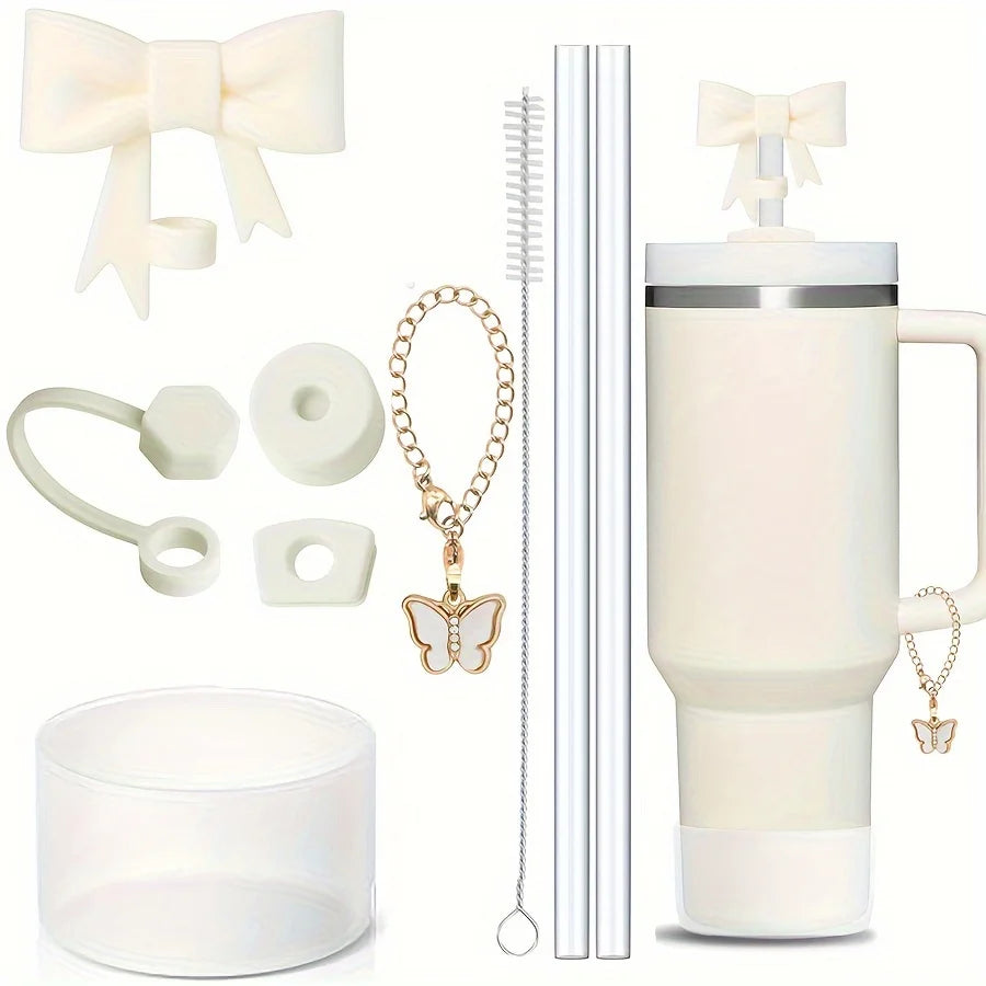 SipCharm™ 9-Piece Essential Accessory Set for Stanley 40oz Tumbler Cups | Spill-Proof, Silicone Boot, Charm Chain & Straws