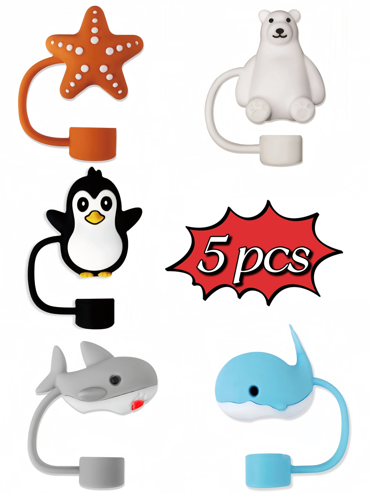 SipCharm™ Ocean Animal Straw Covers – Cute & Functional Silicone Straw Caps for Tumblers