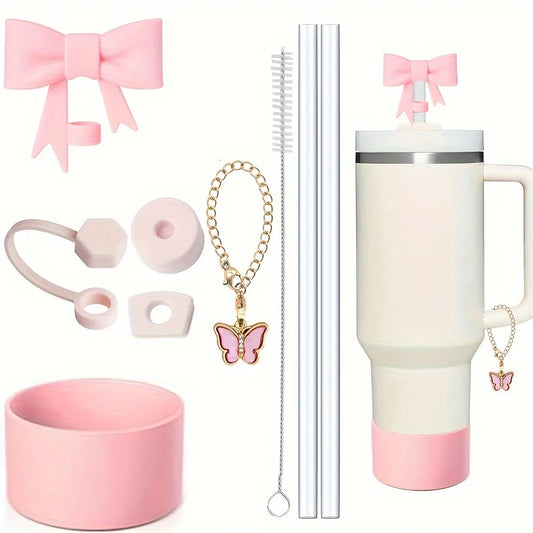 SipCharm™ 9-Piece Essential Accessory Set for Stanley 40oz Tumbler Cups | Spill-Proof, Silicone Boot, Charm Chain & Straws