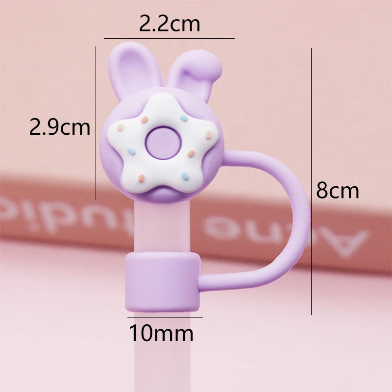 SipCharm™ Kawaii Donut Bunny Straw Cover Cap – Silicone Straw Topper for Tumblers