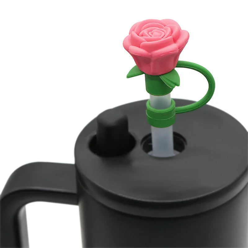 SipCharm™ Rose Flower Straw Cover – Elegant & Functional Silicone Straw Cap for Tumbler