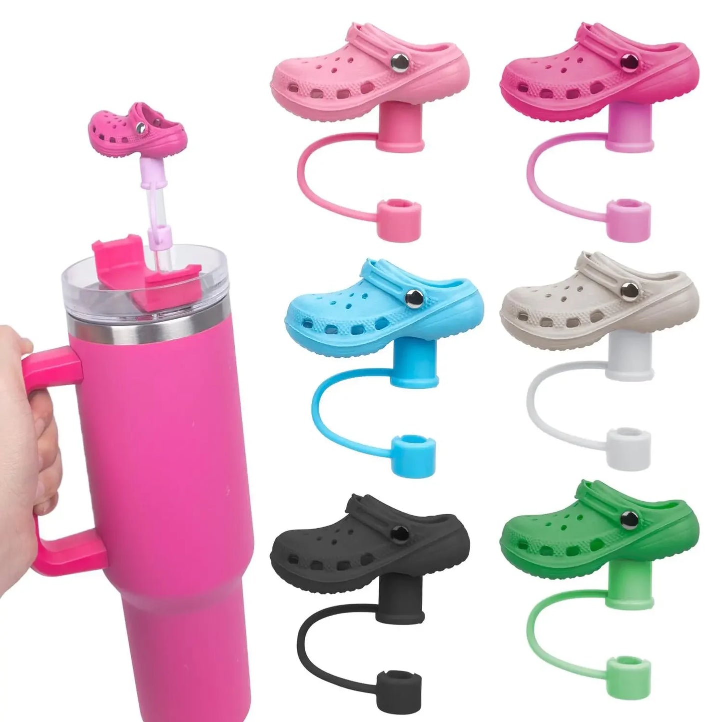 SipCharm™ Crocs-Inspired Silicone Straw Cover Cap – Trendy & Fun for 30oz/40oz Stanley Tumblers! 🥤👟