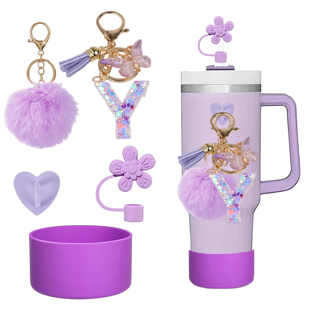 SipCharm™ Purple Dreams 5-Piece Accessory Set – Elevate Your Stanley Tumbler & Style! 💜✨