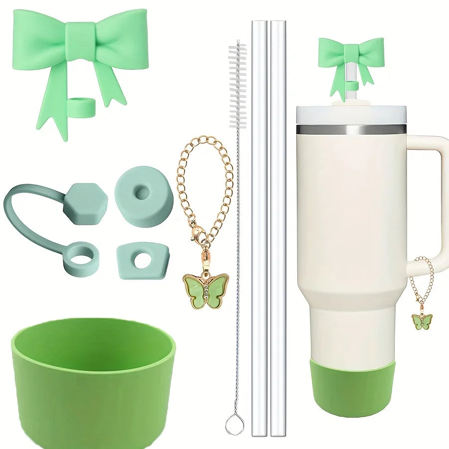 SipCharm™ 9-Piece Essential Accessory Set for Stanley 40oz Tumbler Cups | Spill-Proof, Silicone Boot, Charm Chain & Straws