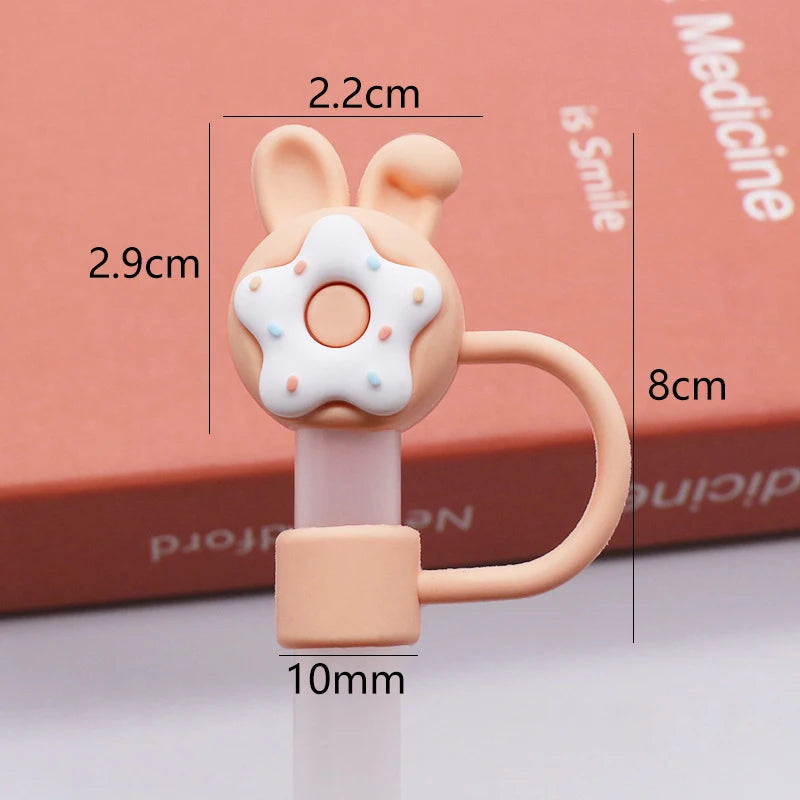 SipCharm™ Kawaii Donut Bunny Straw Cover Cap – Silicone Straw Topper for Tumblers