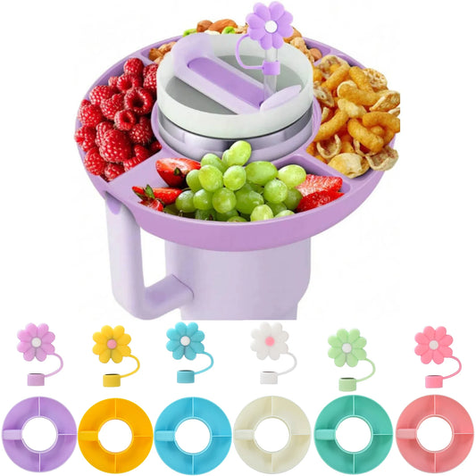 SipCharm™ Tumbler Snack Bowl – 4-Compartment Tray for Stanley 40oz with Handle