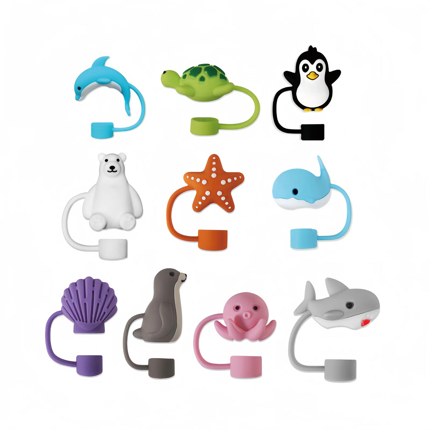 SipCharm™ Ocean Animal Straw Covers – Cute & Functional Silicone Straw Caps for Tumblers