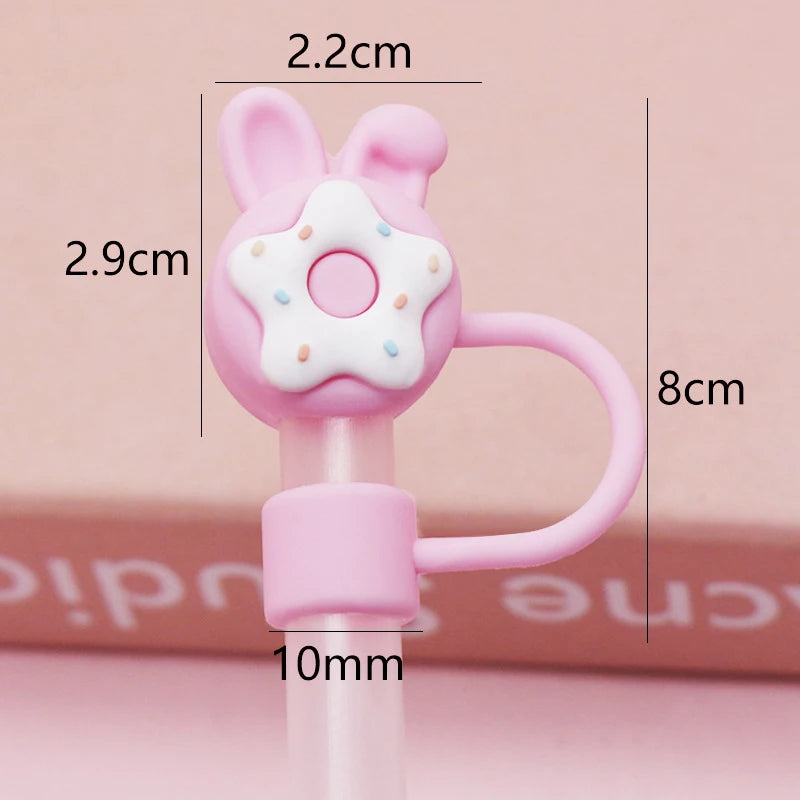 SipCharm™ Kawaii Donut Bunny Straw Cover Cap – Silicone Straw Topper for Tumblers