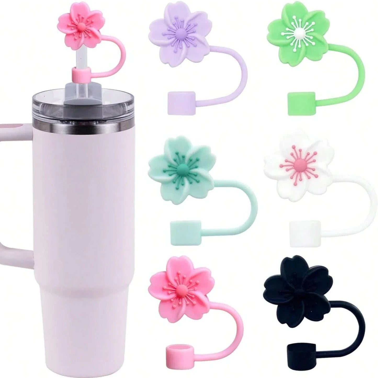 SipCharm™ Sakura Blossom Straw Cover Cap Set – Elegant Floral Drink Accessories