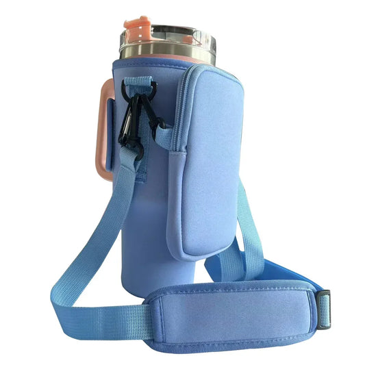 SipCharm™ 40oz Adjustable Shoulder Strap Water Bottle Cover – Neoprene Holder for Tumbler Cup