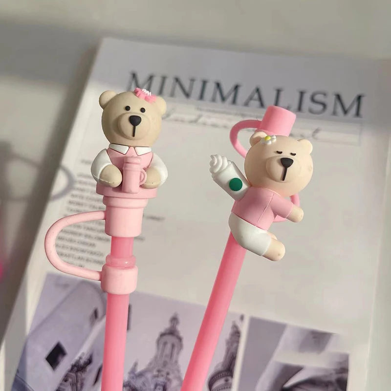 SipCharm™ Cute Bear & Cherry Straw Cover – Adorable & Protective Silicone Straw Cap