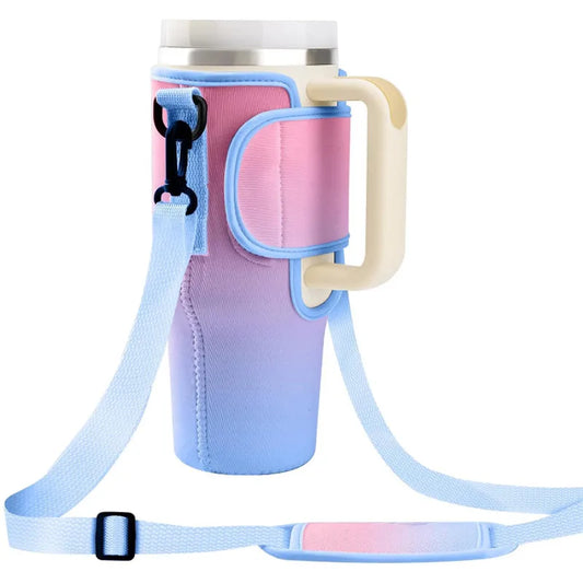 SipCharm™ 40oz Water Bottle Carrier Pouch – Dreamy Pink & Purple Galaxy-Inspired