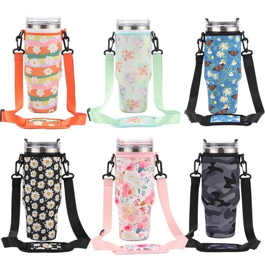 SipCharm™ 40oz/30oz Ice Brave Cup Set with Cow Pattern Handle & Oblique Straddle Bag – Multiple Designs & Colors